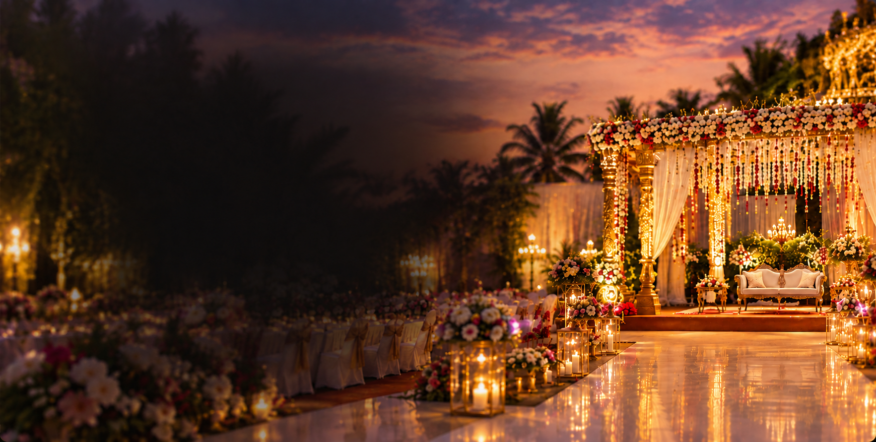 Romantic Indian wedding couple with soft bokeh lights